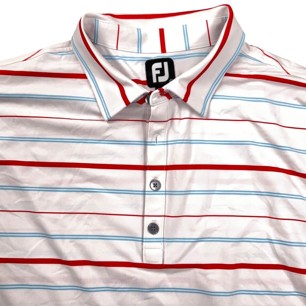FootJoy Shirt Men 2XLarge White Blue Stripe Golf Polo 1984 Portage Country Club‎